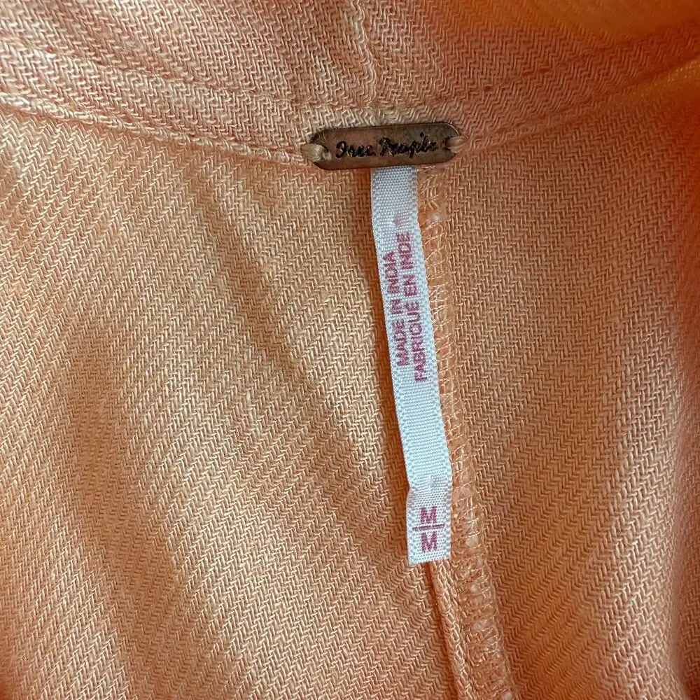 Free People Crisp & Cool Linen Blend Oversized‎ Scoop Back Comfy Peach Dress M